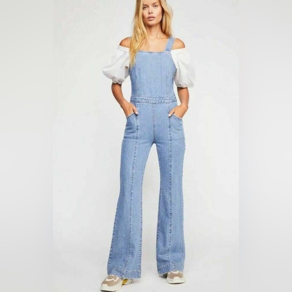 NWOT Free People We The Free Aurora Denim Overalls - Picture 4 of 6